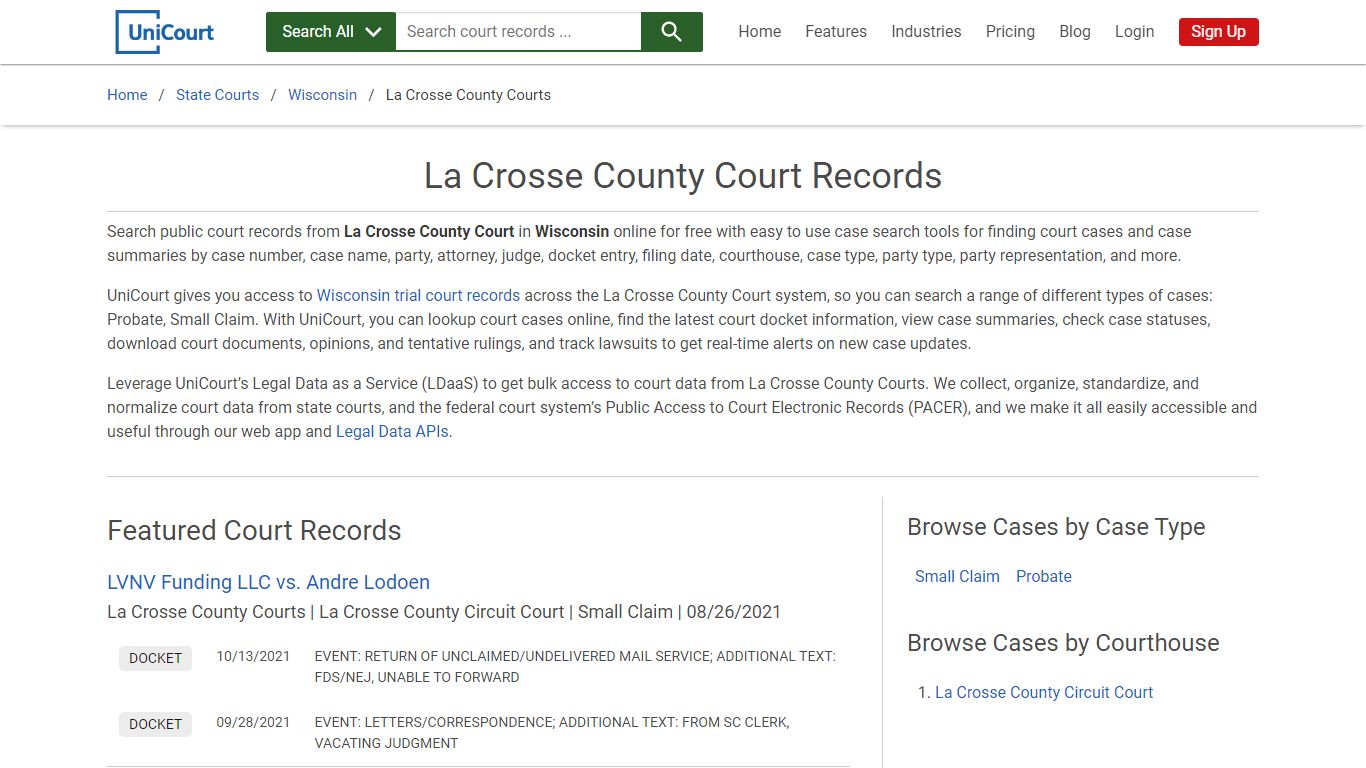 La Crosse County Court Records | Wisconsin | UniCourt